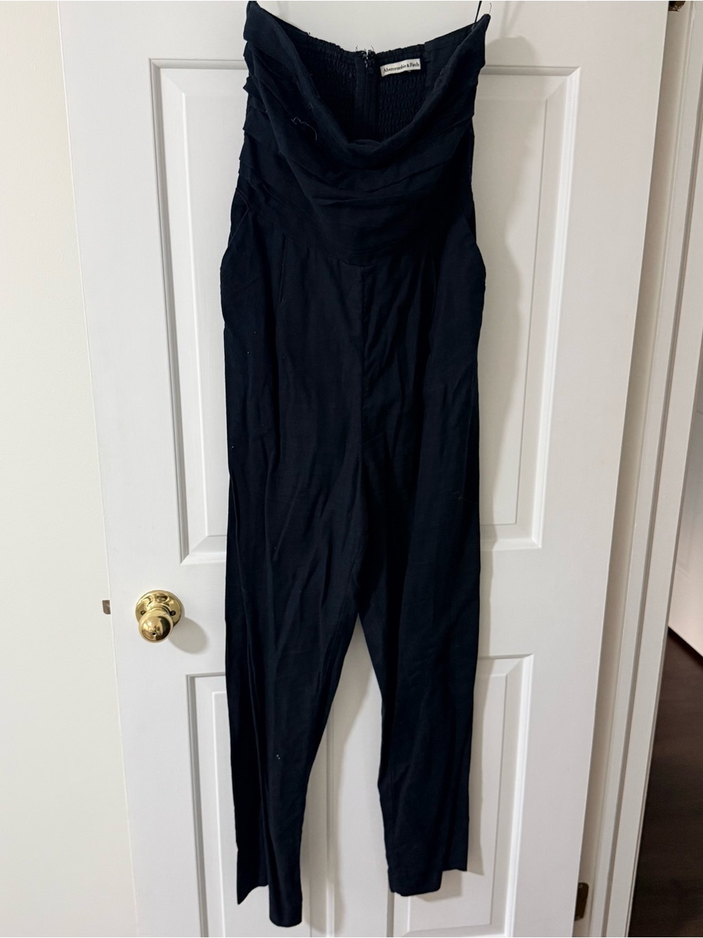 Abercrombie & Fitch Black Strapless Linen Jumpsuit